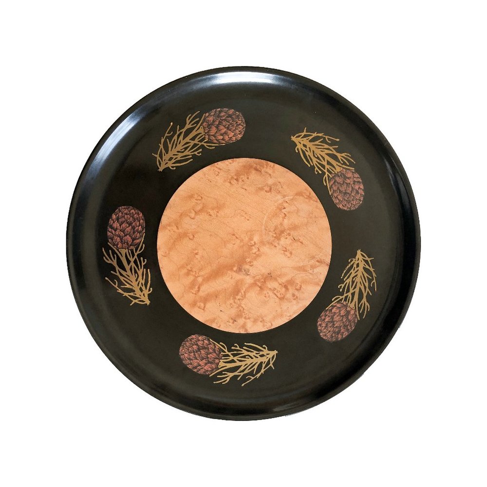 Couroc Cheese Tray Pine Cones Art Maple Insert